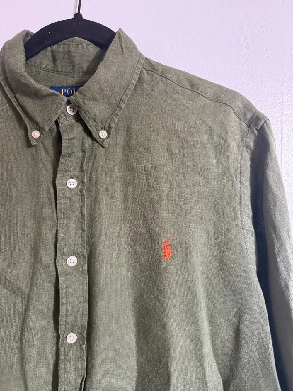 Polo by Ralph Lauren Olive Green Button-Down Shirt with Orange Pony